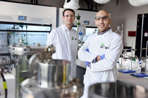 Two scientists in a laboratory at Teesside University